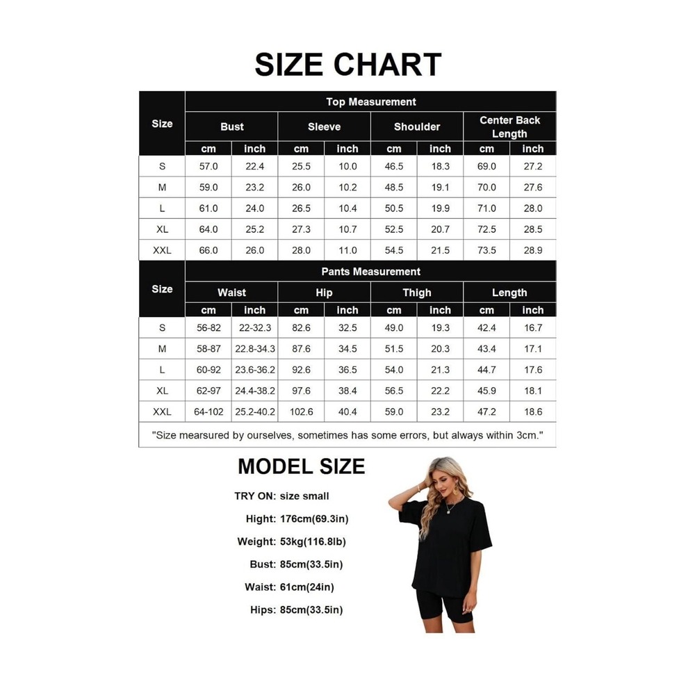 Women's Ribbed 2 Piece Lounge Set Black Oversized Tee and Biker Shorts Sz small - Picture 3 of 6